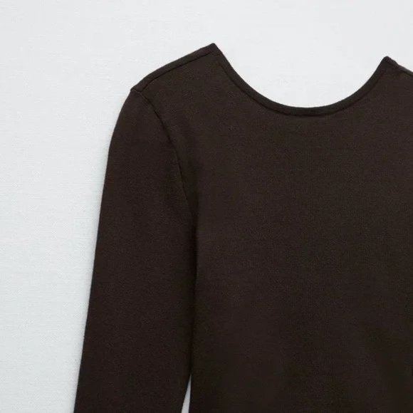 ZARA DARK BROWN OPEN BACK KNIT TOP - Picture 6 of 7